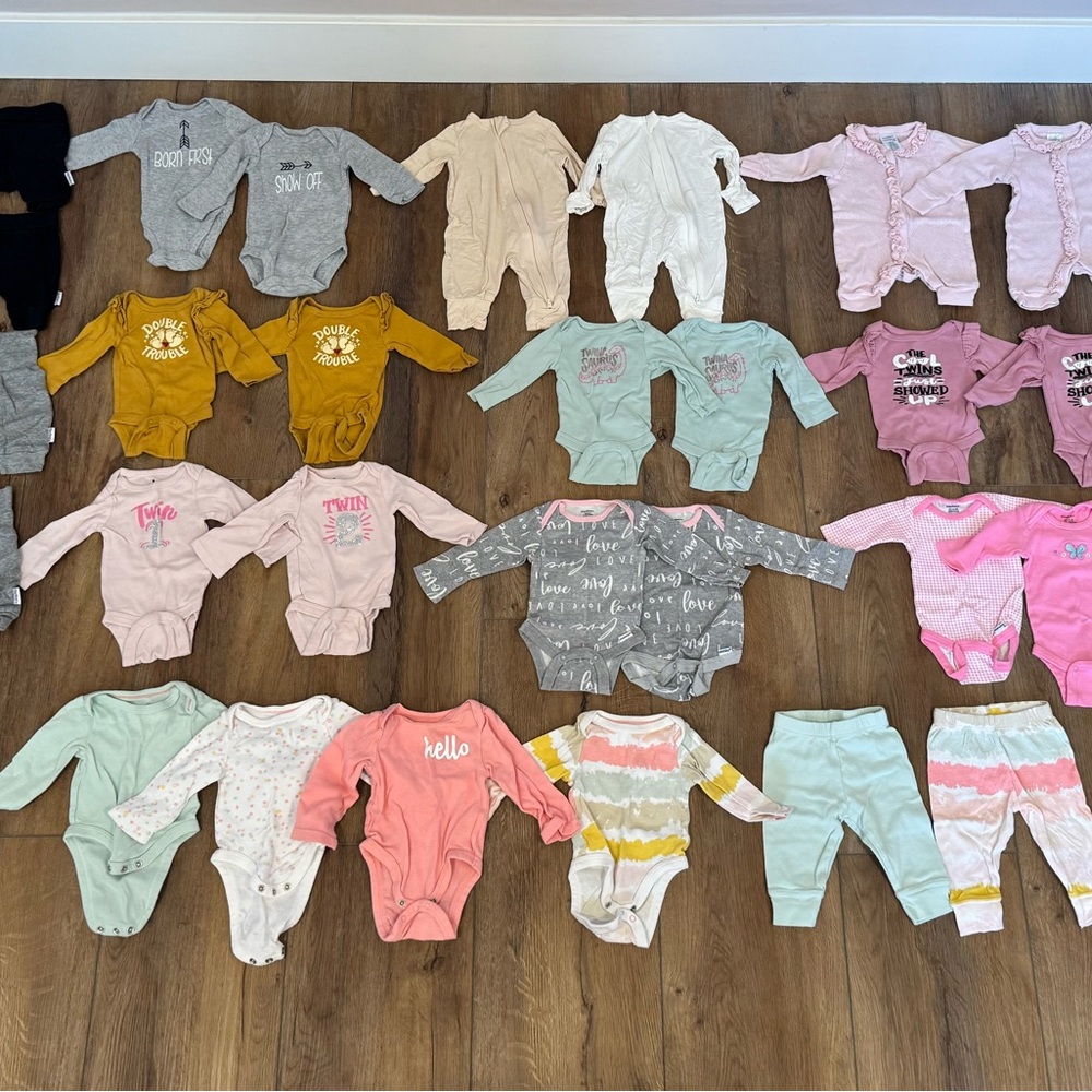 Twin Baby Girls Onesies and Pants Set - Multicolor